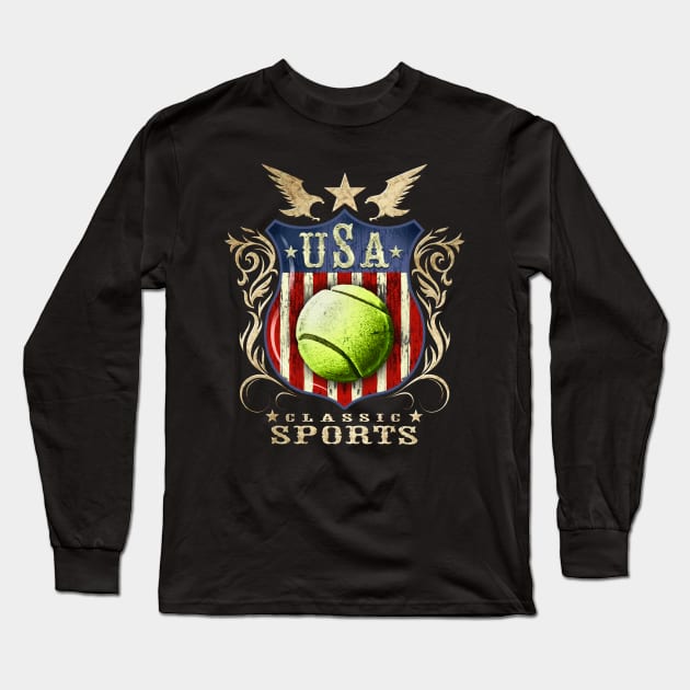 USA Classic vintage Tennis sports logo. Long Sleeve T-Shirt by Artizan